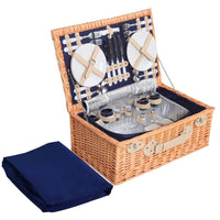 4 Person Picnic Basket Wicker Set Baskets Outdoor Insulated Blanket Navy Camping Supplies Kings Warehouse 