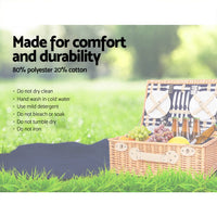 4 Person Picnic Basket Wicker Set Baskets Outdoor Insulated Blanket Navy Camping Supplies Kings Warehouse 