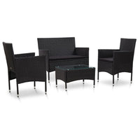 4 Piece Garden Lounge Set with Cushions Poly Rattan Black Kings Warehouse 