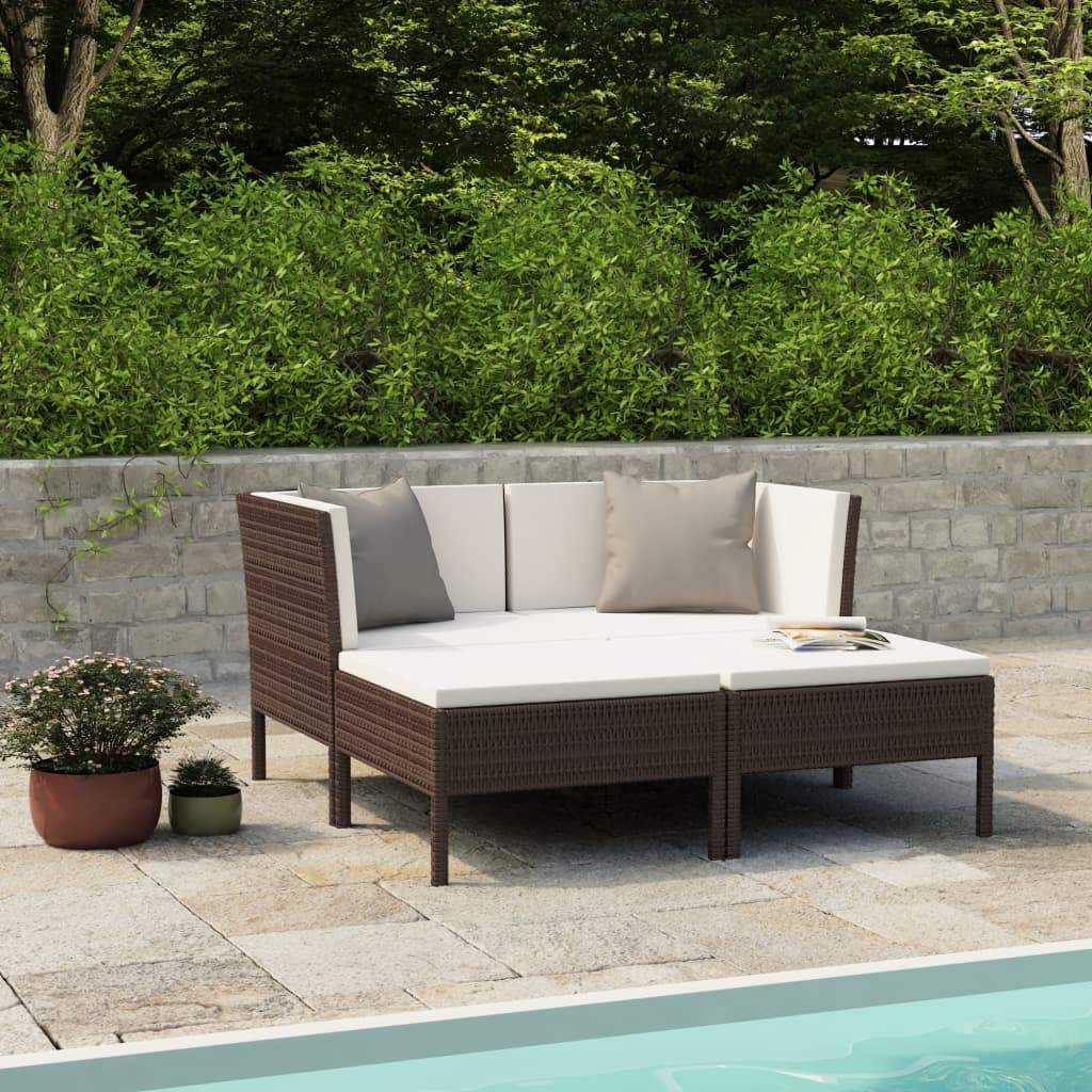 4 Piece Garden Lounge Set with Cushions Poly Rattan Brown Kings Warehouse 