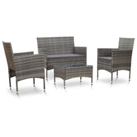 4 Piece Garden Lounge Set with Cushions Poly Rattan Grey Outdoor Furniture Kings Warehouse 