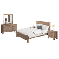 4 Pieces Bedroom Suite in Solid Wood Veneered Acacia Construction Timber Slat King Size Oak Colour Bed, Bedside Table & Dresser Bedroom Furniture Kings Warehouse 