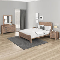 4 Pieces Bedroom Suite in Solid Wood Veneered Acacia Construction Timber Slat King Size Oak Colour Bed, Bedside Table & Dresser