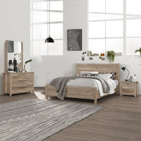 4 Pieces Bedroom Suite Natural Wood Like MDF Structure Double Size Oak Colour Bed, Bedside Table & Dresser Bedroom Furniture Kings Warehouse 
