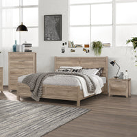 4 Pieces Bedroom Suite Natural Wood Like MDF Structure Double Size Oak Colour Bed, Bedside Table & Tallboy Bedroom Furniture Kings Warehouse 