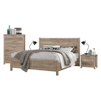 4 Pieces Bedroom Suite Natural Wood Like MDF Structure Double Size Oak Colour Bed, Bedside Table & Tallboy Bedroom Furniture Kings Warehouse 