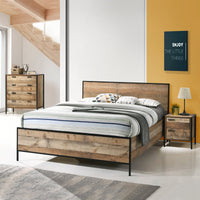 4 Pieces Bedroom Suite with Particle Board Contraction and Metal Legs Queen Size Oak Colour Bed, Bedside Table & Tallboy Furniture Kings Warehouse 