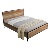 4 Pieces Bedroom Suite with Particle Board Contraction and Metal Legs Queen Size Oak Colour Bed, Bedside Table & Tallboy Furniture Kings Warehouse 