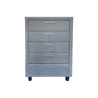 4 Pieces Storage Bedroom Suite Upholstery Fabric in Light Grey with Base Drawers Queen Size Oak Colour Bed, Bedside Table & Tallboy Bedroom Furniture Kings Warehouse 