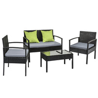 4 Seater Sofa Set Outdoor Furniture Lounge Setting Wicker Chairs Table Rattan Lounger Bistro Patio Garden Cushions Black Outdoor Kings Warehouse 
