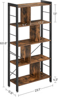 4-Tier Industrial Bookshelf Stable Iron Frame, Rustic Brown Storage Supplies Kings Warehouse 