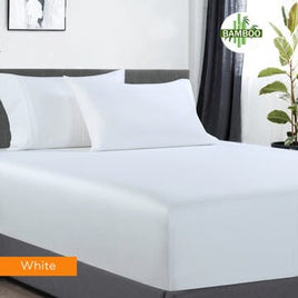 400 thread count bamboo cotton 1 fitted sheet with 2 pillowcases double white Kings Warehouse 