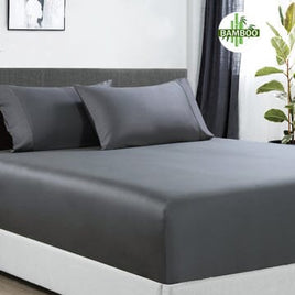 400 thread count bamboo cotton 1 fitted sheet with 2 pillowcases king charcoal Kings Warehouse 