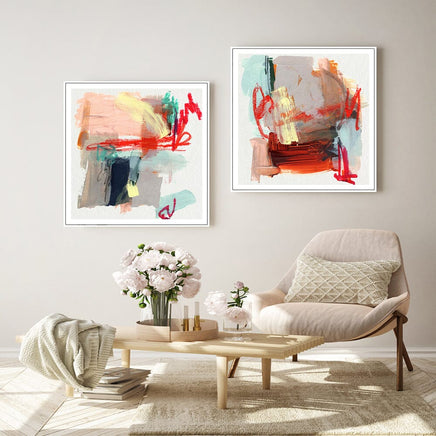 40cmx40cm Abstract Colourful Garden 2 Sets White Frame Canvas Wall Art Kings Warehouse 