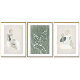 40cmx60cm Abstract body and leaves 3 Sets Gold Frame Canvas Wall Art Kings Warehouse