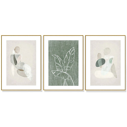 40cmx60cm Abstract body and leaves 3 Sets Gold Frame Canvas Wall Art Kings Warehouse 