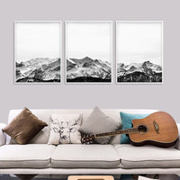 40cmx60cm Black White Mountain 3 Sets White Frame Canvas Wall Art Kings Warehouse 
