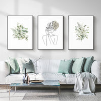 40cmx60cm Botanical Line Girl 3 Sets Black Frame Canvas Wall Art Kings Warehouse 