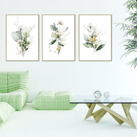 40cmx60cm Green and Gold Watercolor Botanical 3 Sets Gold Frame Canvas Wall Art Kings Warehouse 