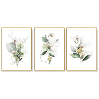 40cmx60cm Green and Gold Watercolor Botanical 3 Sets Gold Frame Canvas Wall Art Kings Warehouse 