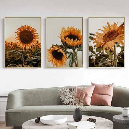 40cmx60cm Sunflower 3 Sets Gold Frame Canvas Wall Art Kings Warehouse 