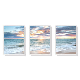 40cmx60cm Sunrise by the ocean 3 Sets White Frame Canvas Wall Art Kings Warehouse