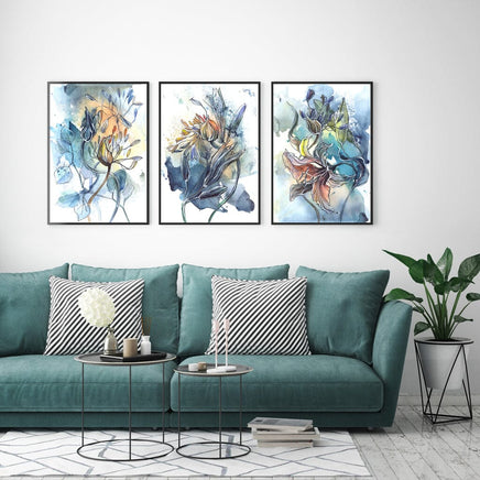 40cmx60cm Watercolor Style Abstract Flower 3 Sets Black Frame Canvas Wall Art Kings Warehouse 