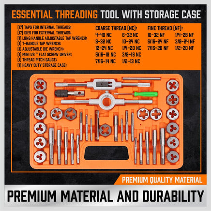 40Pc Tap And Die Set Imperial SAE Screw Screwdriver Thread Drill W/t Pitch Gauge Kings Warehouse 
