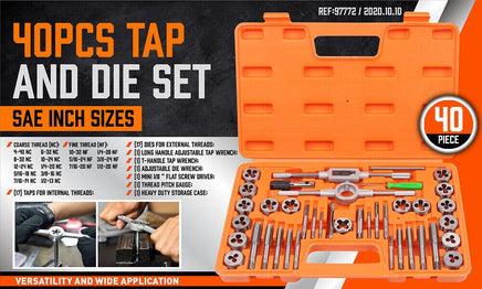40Pc Tap And Die Set Imperial SAE Screw Screwdriver Thread Drill W/t Pitch Gauge Kings Warehouse 