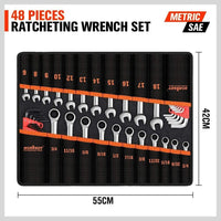 48-Piece Ratchet Wrench Set with Rolling Pouch - Metric SAE Allen Key & Hex Key Spanner Kit Kings Warehouse 