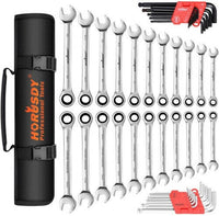 48-Piece Ratchet Wrench Set with Rolling Pouch - Metric SAE Allen Key & Hex Key Spanner Kit Kings Warehouse 