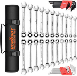 48-Piece Ratchet Wrench Set with Rolling Pouch - Metric SAE Allen Key & Hex Key Spanner Kit Kings Warehouse 