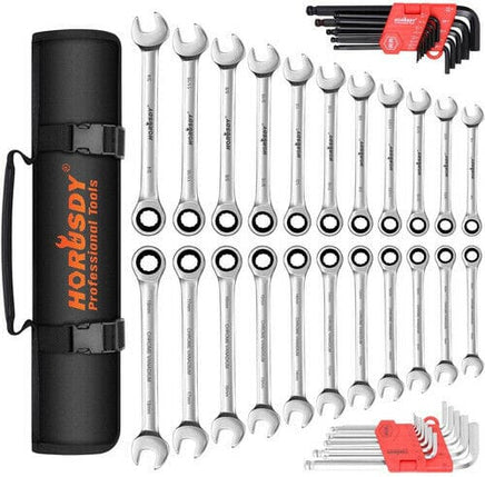 48-Piece Ratchet Wrench Set with Rolling Pouch - Metric SAE Allen Key & Hex Key Spanner Kit Kings Warehouse 