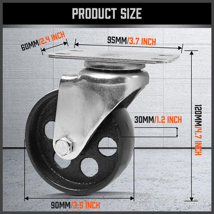 4Pc 3.5'' Heavy Duty Steel Castor Wheel Swivel Caster 500KG/EA Loading Capacity Kings Warehouse 