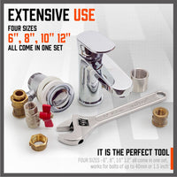 4Pc Adjustable Wrench Set Heavy Duty Shifter Spanner Wide Open Jaw 6"/8"/10"/12" Kings Warehouse 