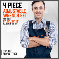 4Pc Adjustable Wrench Set Heavy Duty Shifter Spanner Wide Open Jaw 6"/8"/10"/12" Kings Warehouse 