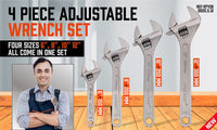 4Pc Adjustable Wrench Set Heavy Duty Shifter Spanner Wide Open Jaw 6"/8"/10"/12" Kings Warehouse 