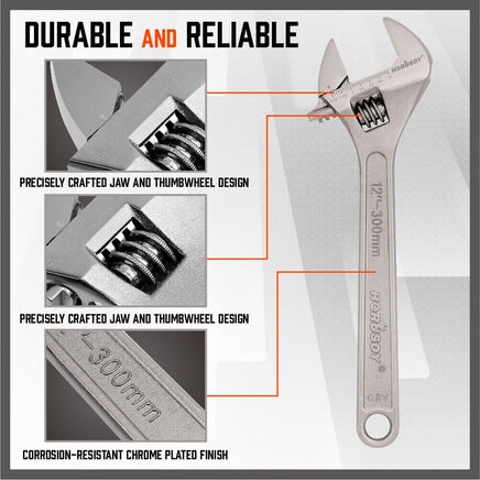 4Pc Adjustable Wrench Set Heavy Duty Shifter Spanner Wide Open Jaw 6"/8"/10"/12" Kings Warehouse 