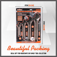 4Pc Adjustable Wrench Set Heavy Duty Shifter Spanner Wide Open Jaw 6"/8"/10"/12" Kings Warehouse 