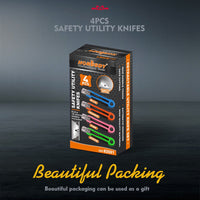 4Pc Box Cutter Snap Off Utility Knife Retractable Grip Handle 10x Spare Blades Kings Warehouse 