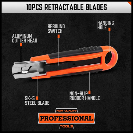 4Pc Box Cutter Snap Off Utility Knife Retractable Grip Handle 10x Spare Blades Kings Warehouse 