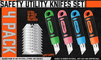 4Pc Box Cutter Snap Off Utility Knife Retractable Grip Handle 10x Spare Blades Kings Warehouse 