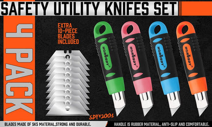 4Pc Box Cutter Snap Off Utility Knife Retractable Grip Handle 10x Spare Blades Kings Warehouse 