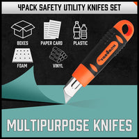 4Pc Box Cutter Snap Off Utility Knife Retractable Grip Handle 10x Spare Blades Kings Warehouse 