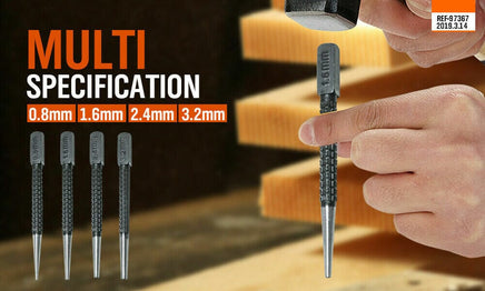 4Pc Nail Punch Set Heavy Duty Solid Steel Hole Punching Leather Gasket 0.8-3.2mm Kings Warehouse 