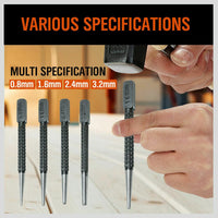4Pc Nail Punch Set Heavy Duty Solid Steel Hole Punching Leather Gasket 0.8-3.2mm Kings Warehouse 