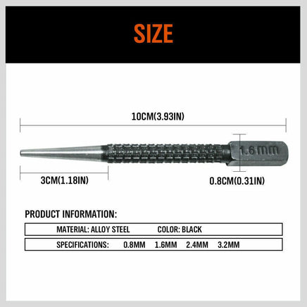 4Pc Nail Punch Set Heavy Duty Solid Steel Hole Punching Leather Gasket 0.8-3.2mm Kings Warehouse 