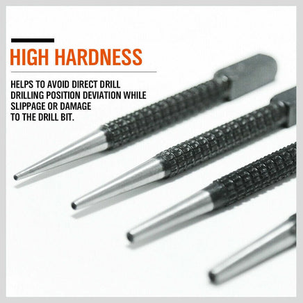 4Pc Nail Punch Set Heavy Duty Solid Steel Hole Punching Leather Gasket 0.8-3.2mm Kings Warehouse 