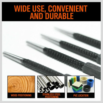 4Pc Nail Punch Set Heavy Duty Solid Steel Hole Punching Leather Gasket 0.8-3.2mm Kings Warehouse 