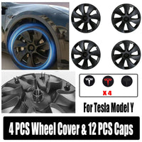 4PCS Wheel Cover Caps 19Inch ABS Black Rim Hubcap Hub Cap For Tesla Model Y Kings Warehouse 